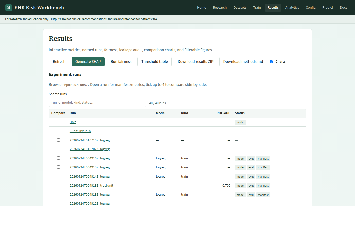 Results page with metrics and download