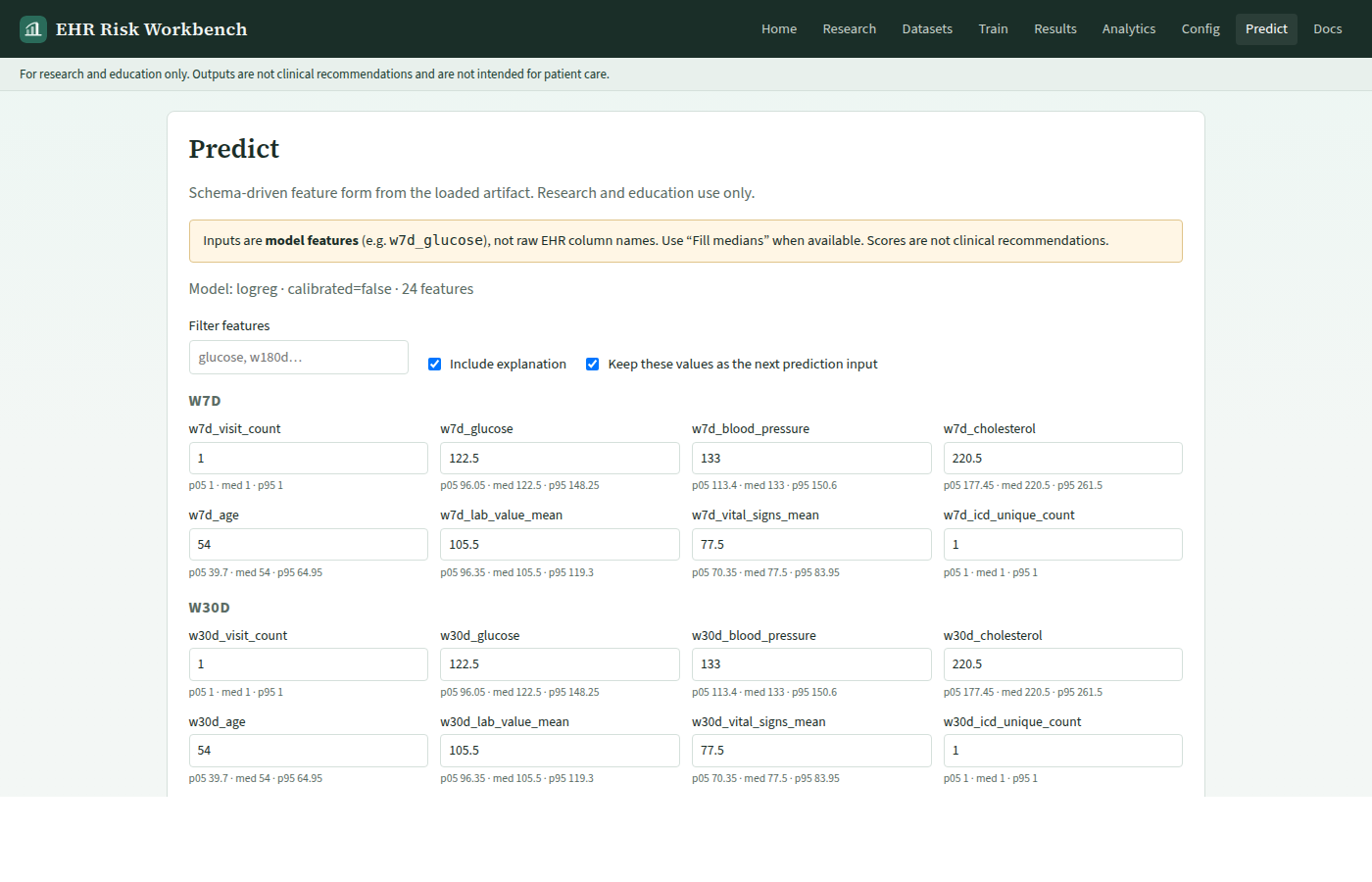 Predict page with risk and explanation